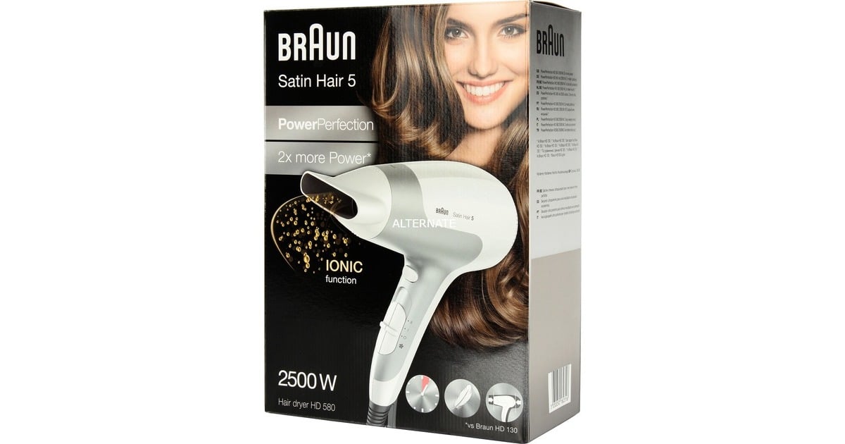 Braun Satin 5 weiß/silber PowerPerfection Haartrockner HD580, Hair