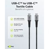 goobay USB-C Schnellladeset, PD, 65 Watt, USB-C Textilkabel, Ladegerät schwarz, 1x USB-C PD, 1 Meter Kabel