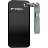 Verbatim Pocket SSD 2 TB, Externe SSD schwarz/grau, USB-C 3.2 Gen 2 (10 Gbit/s), mit Schlüsselring und Kabelhalter