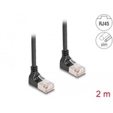 DeLOCK Patchkabel RJ-45 Cat.6a S/FTP, Slim 90° gewinkelt schwarz, 2 Meter, nach unten abgewinkelte Stecker