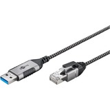 goobay Ethernet-Adapterkabel USB-A 3.2 Gen1 > RJ-45, Slim schwarz/grau, 5 Meter