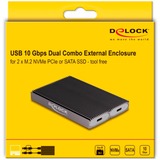 DeLOCK Externes USB Type-C Dual Combo Gehäuse für 2 x M.2 N, Laufwerksgehäuse grau