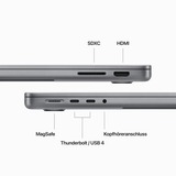 Apple MacBook Pro (14") 2023, Notebook grau, M3 10-Core GPU, MacOS, Deutsch, 36 cm (14.2 Zoll) & 120 Hz Display, 512 GB SSD