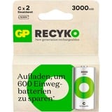 GP Batteries NiMH-Akku GP RECYKO C (Baby), 3.000mAh 1,2Volt 2 Stück, vorgeladen (Ready To Use)