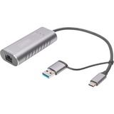 Digitus USB 3.2 Gen 1 Adapter, USB-C Stecker > RJ-45 Buchse grau, 15cm, 10/100/1.000/2.500 Mbps