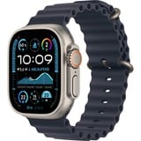 Apple Watch Ultra 2, Smartwatch grau, 49 mm, Ocean Armband schwarz, Titangehäuse, Cellular