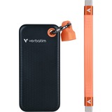 Verbatim Pocket SSD 1 TB, Externe SSD schwarz/orange, USB-C 3.2 Gen 2 (10 Gbit/s), mit Schlüsselring und Kabelhalter