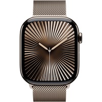 Apple Watch Series 10, Smartwatch Titan Natur, Titangehäuse, 46 mm, Milanaise Armband natur S/M, Cellular