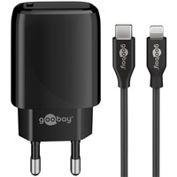 goobay Apple Lightning / USB-C PD-Ladeset 20 Watt, Ladegerät schwarz, 1 Meter Kabel, PD