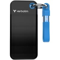 Verbatim Pocket SSD 1 TB, Externe SSD schwarz/blau, USB-C 3.2 Gen 2 (10 Gbit/s), mit Schlüsselring und Kabelhalter
