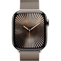 Apple Watch Series 10, Smartwatch Titan Natur, Titangehäuse, 42 mm, Milanaise Armband natur, Cellular