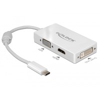 DeLOCK USB Adapter, USB-C Stecker > VGA + HDMI + DVI Buchse weiß, 13cm