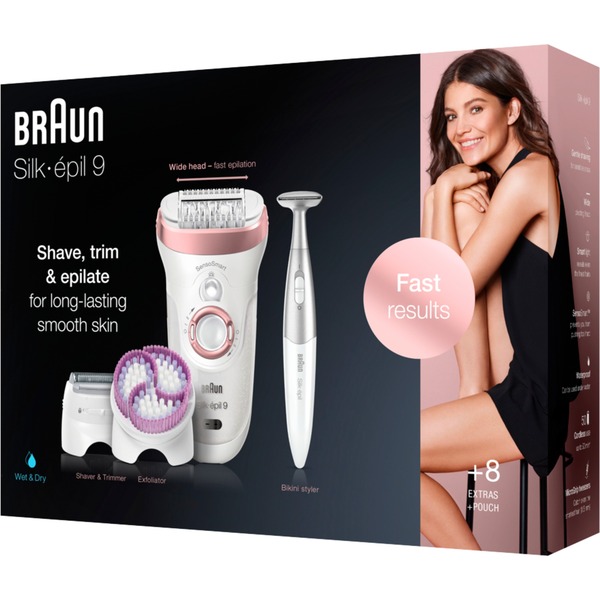 Braun Silk-épil 9-980 SensoSmart, Epiliergerät Bikinitrimmer weiß/roségold, inkl. Silk-épil